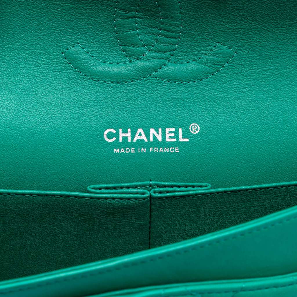 Chanel Medium Classic Lambskin Double Flap Blue Leather Good condition - Box View