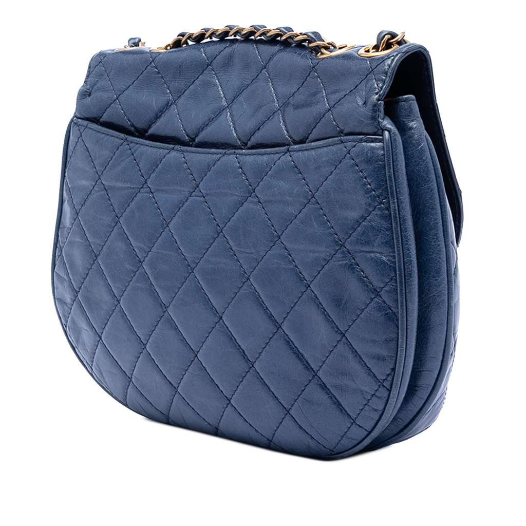 Chanel Medium Quilted Aged Calfskin Bubble CC Flap Blue Leather Good condition - Back View