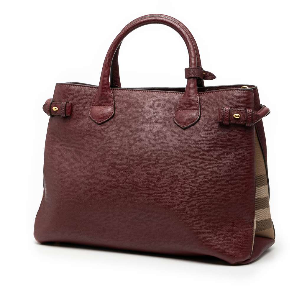 Burberry Medium Leather and House Check Banner Satchel Red Leather Good condition - Back View