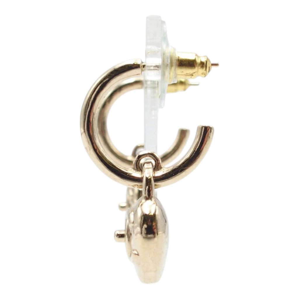 Chanel CC Gold Plated Turnlock Heart Hoop Push Back Earrings Gold Metal Good condition - Inside View