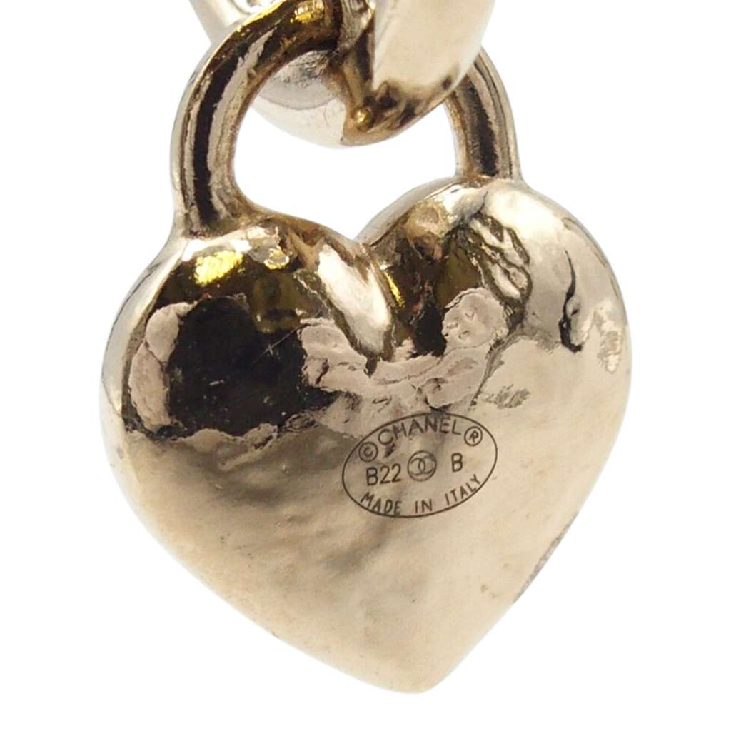 Chanel CC Gold Plated Turnlock Heart Hoop Push Back Earrings Gold Metal Good condition - Model View