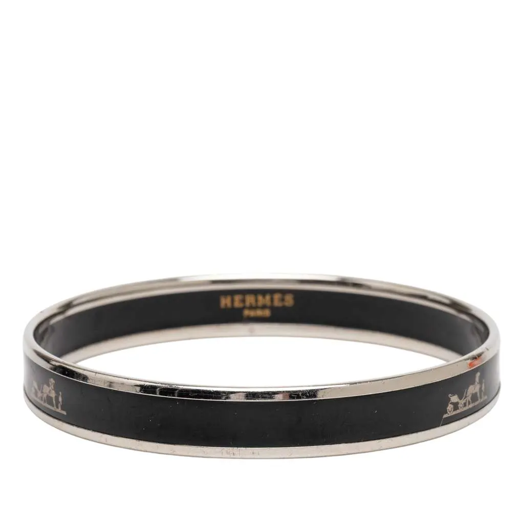 Hermès Narrow Enamel Calech Bangle Bracelet 65 Black Very good - Front View