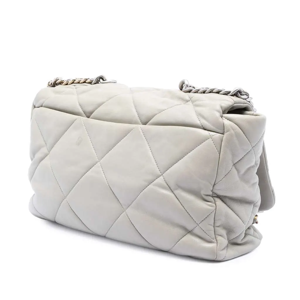 Chanel Maxi Lambskin 19 Flap Grey Leather Very good - Back View