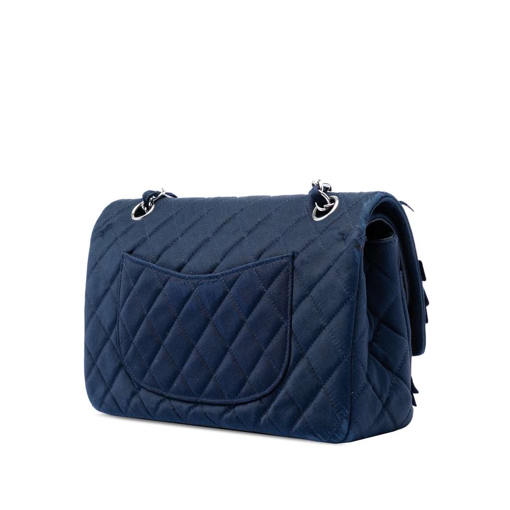 Chanel Medium Classic Satin Paillette Embellished Double Flap Blue Satin Good condition - Back View