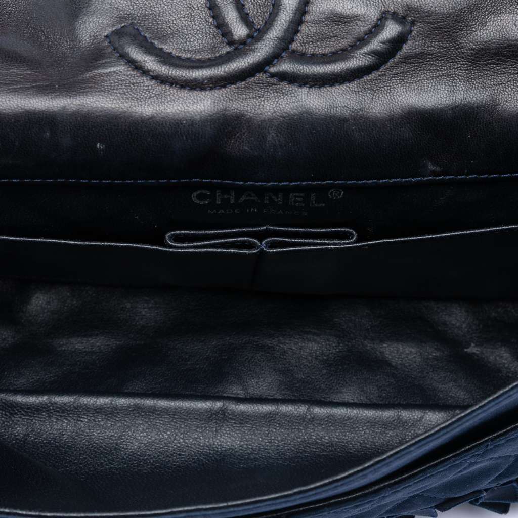 Chanel Medium Classic Satin Paillette Embellished Double Flap Blue Satin Good condition - Model View