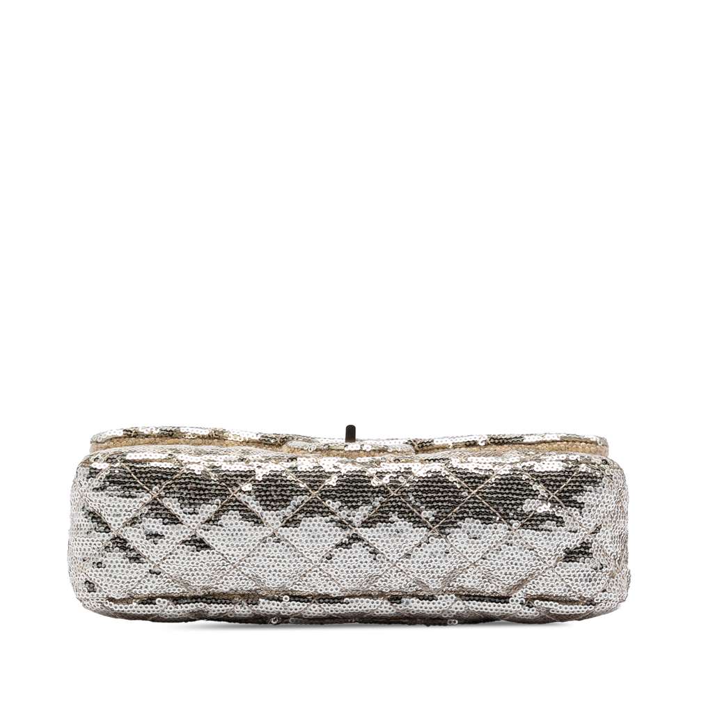 Chanel Quilted Sequined Raffia Easy Reissue 2.55 Single Flap 225 Silver Good condition - Inside View