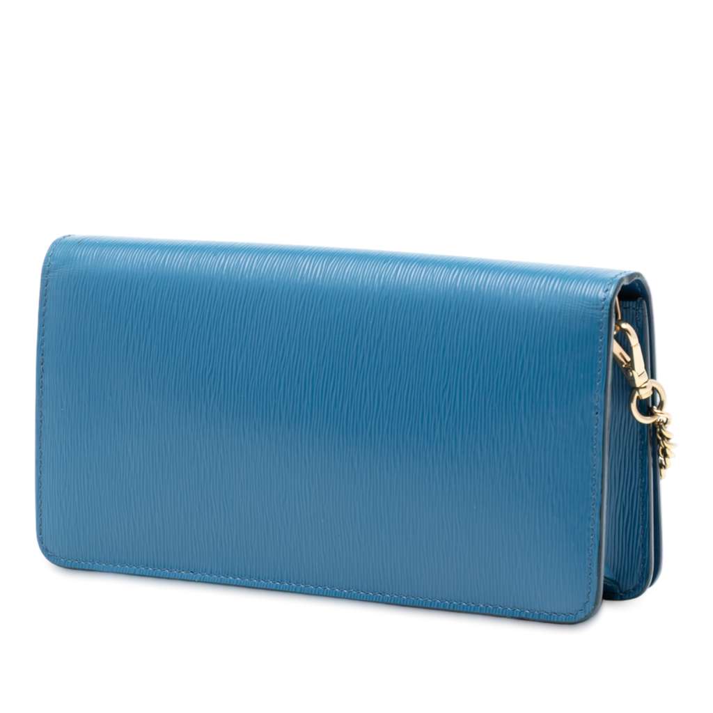 Prada Vitello Move Wallet On Chain Blue Leather Good condition - Back View