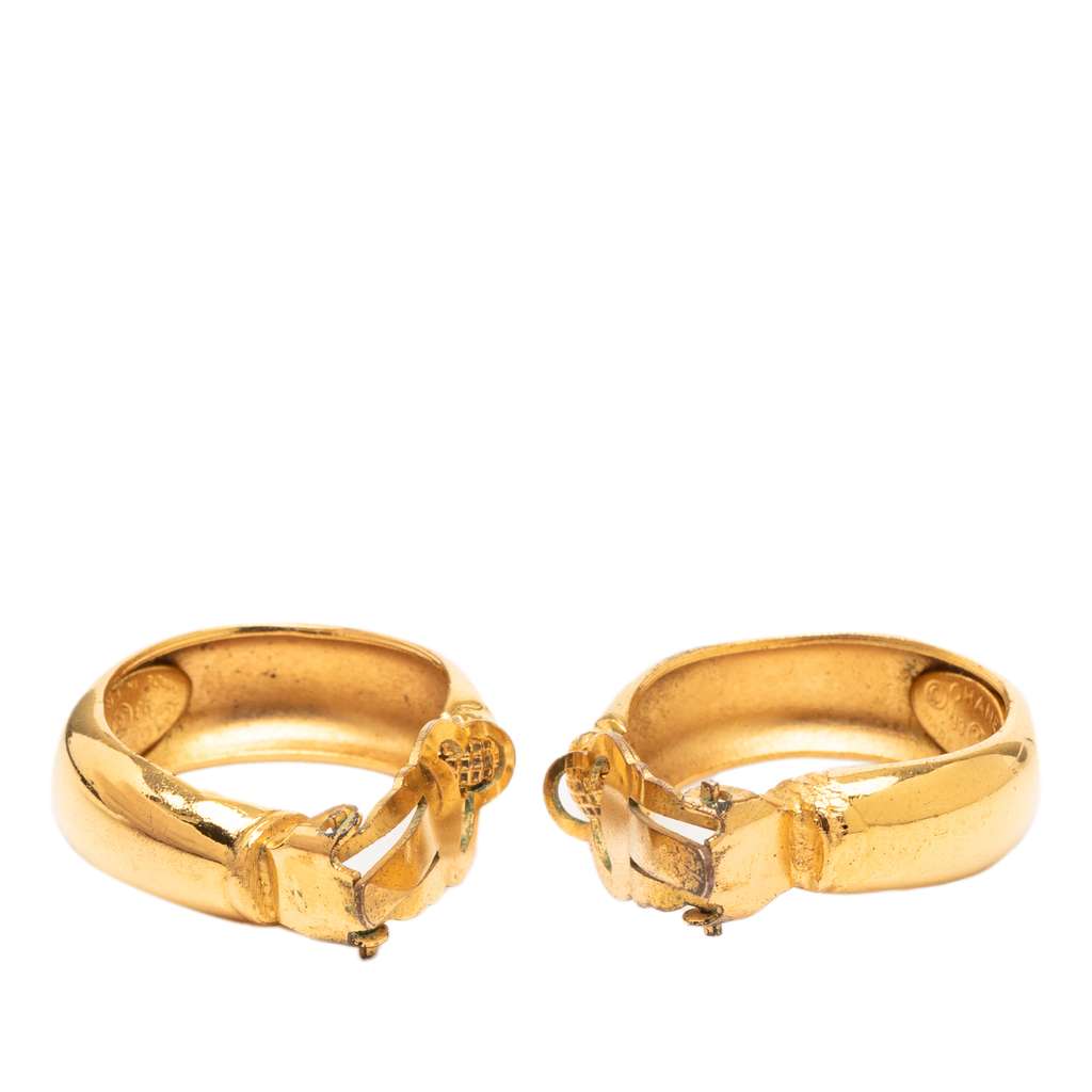 Chanel CC Gold Plated Hoop Clip on Earrings Gold Metal Good condition - Back View