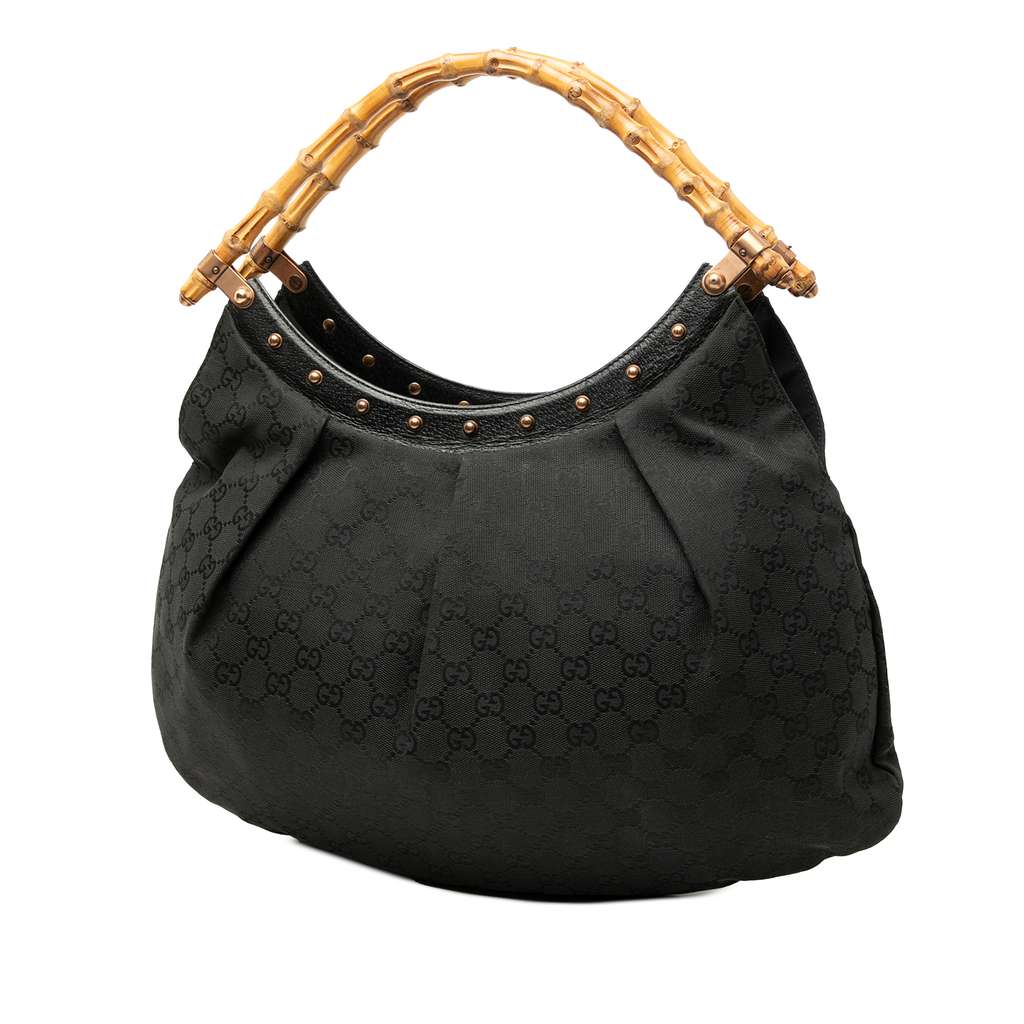 Gucci GG Canvas Bamboo Studded Hobo Black Canvas Good condition - Back View