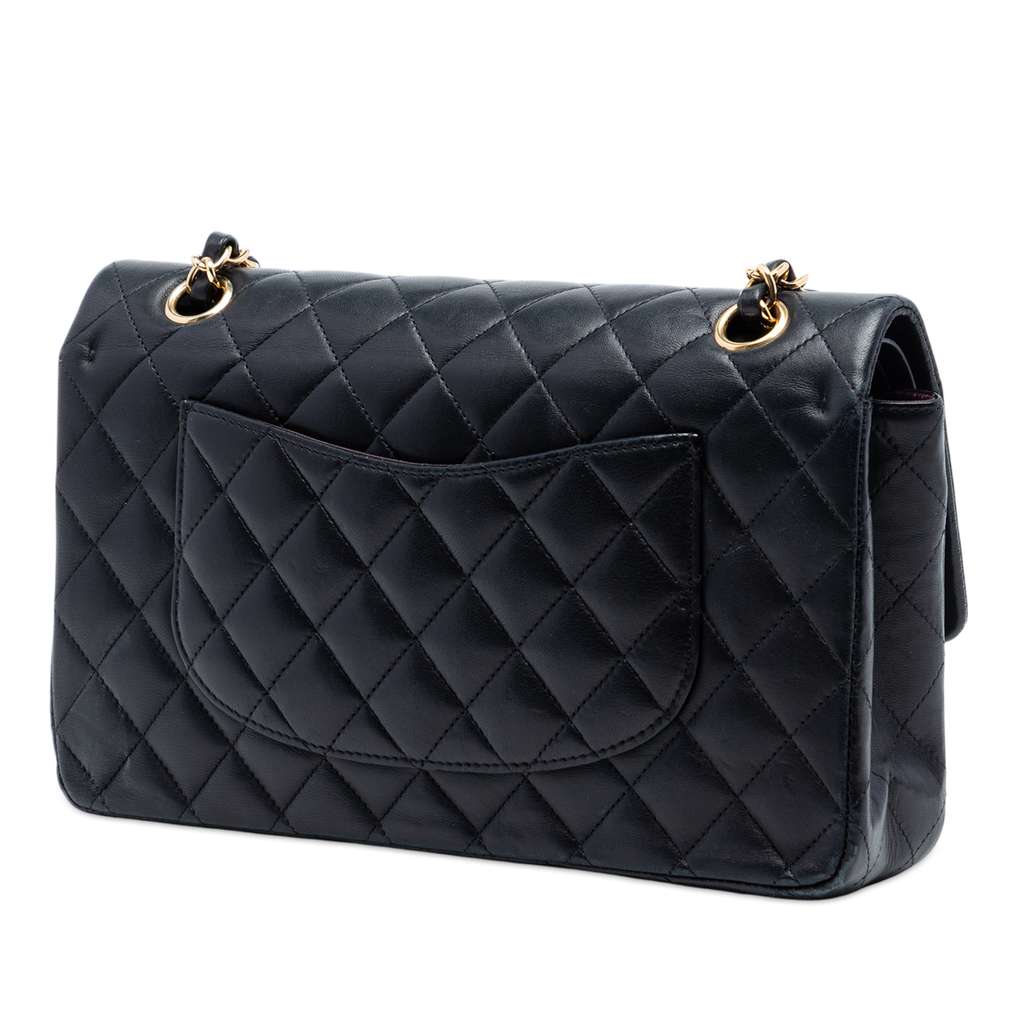 Chanel Medium Classic Lambskin Double Flap Black Leather Good condition - Back View