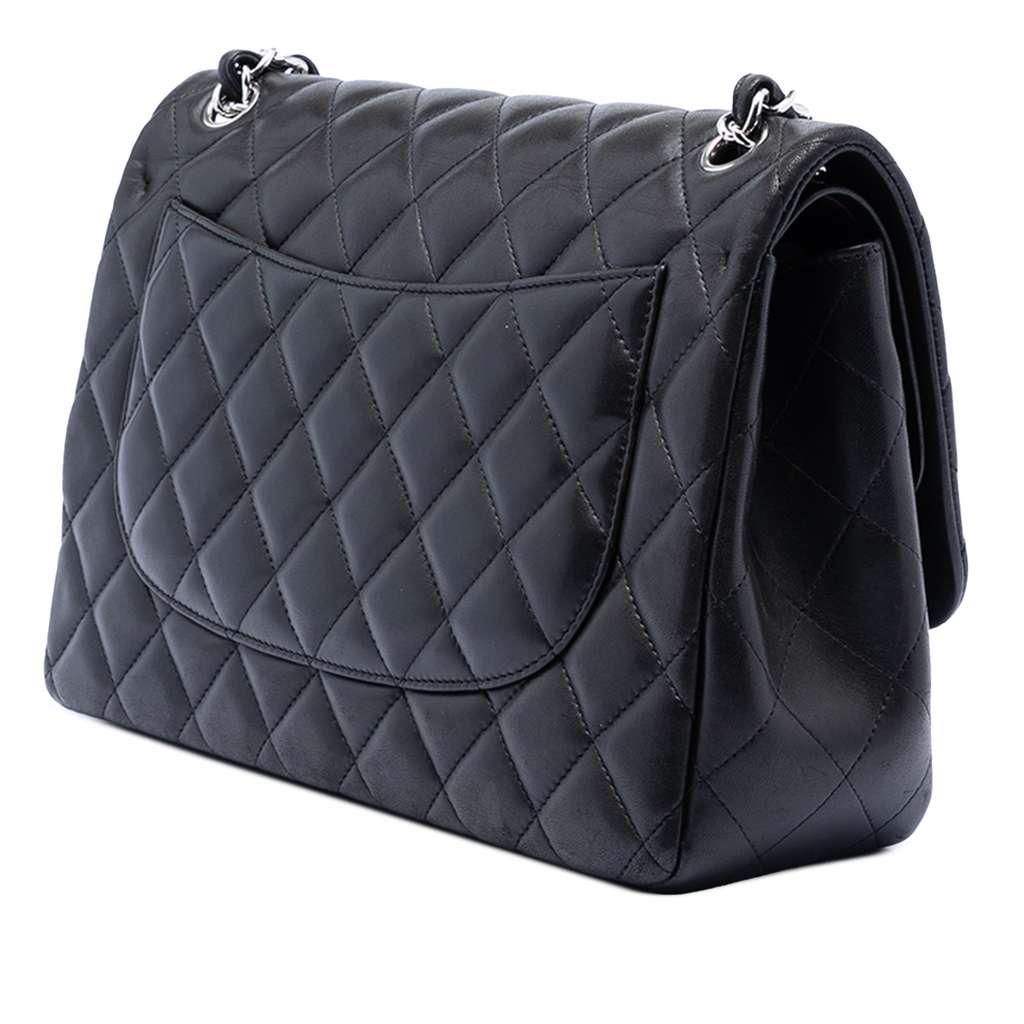 Chanel Jumbo Classic Lambskin Double Flap Black Leather Good condition - Back View