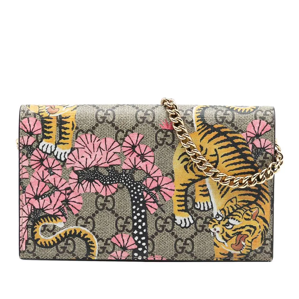 Gucci GG Supreme Bengal Wallet on Chain Brown Canvas Good - Front View