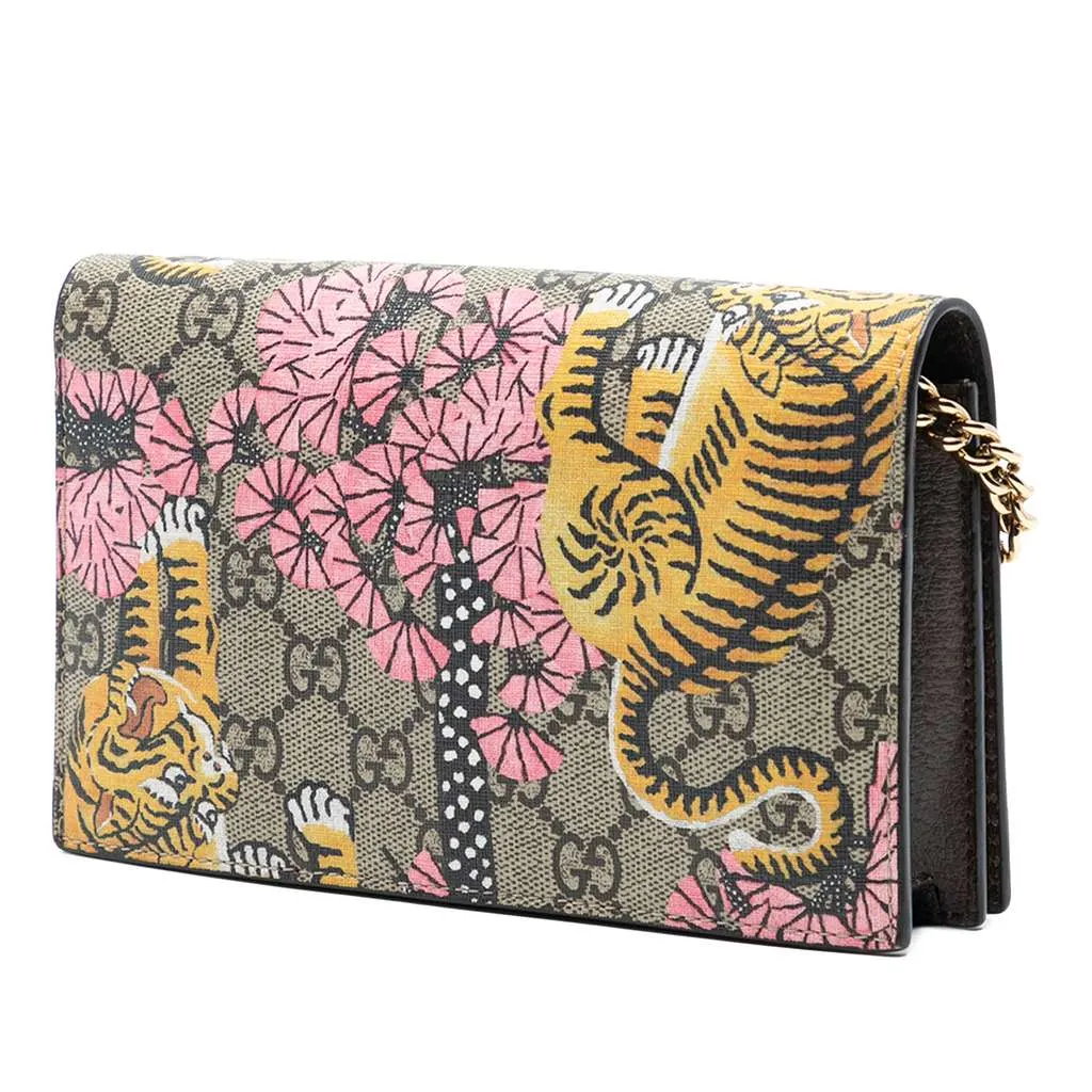 Gucci GG Supreme Bengal Wallet on Chain Brown Canvas Good - Back View