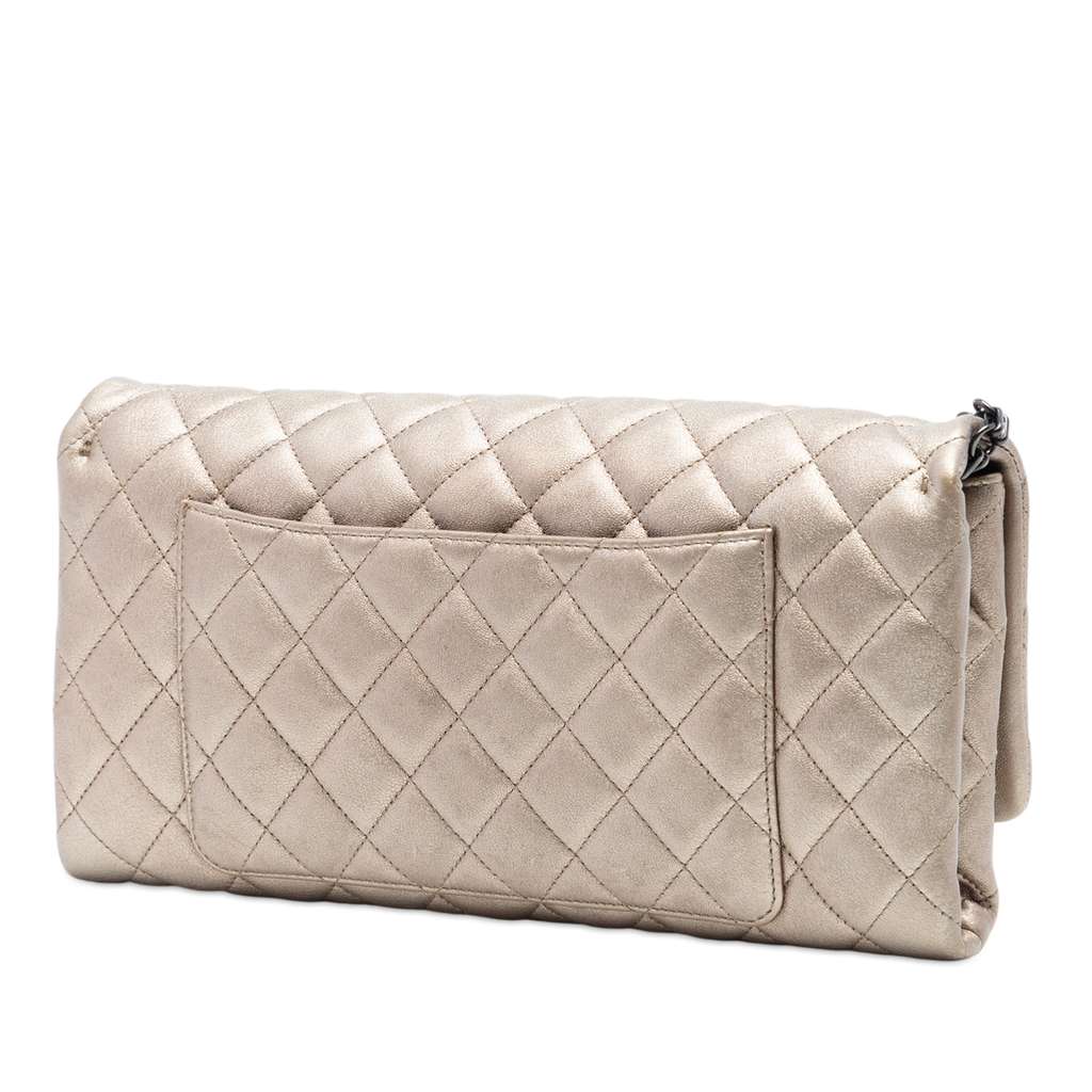 Chanel CC Quilted Metallic Lambskin Butterfly Chain Clutch Gold Leather Good condition - Back View