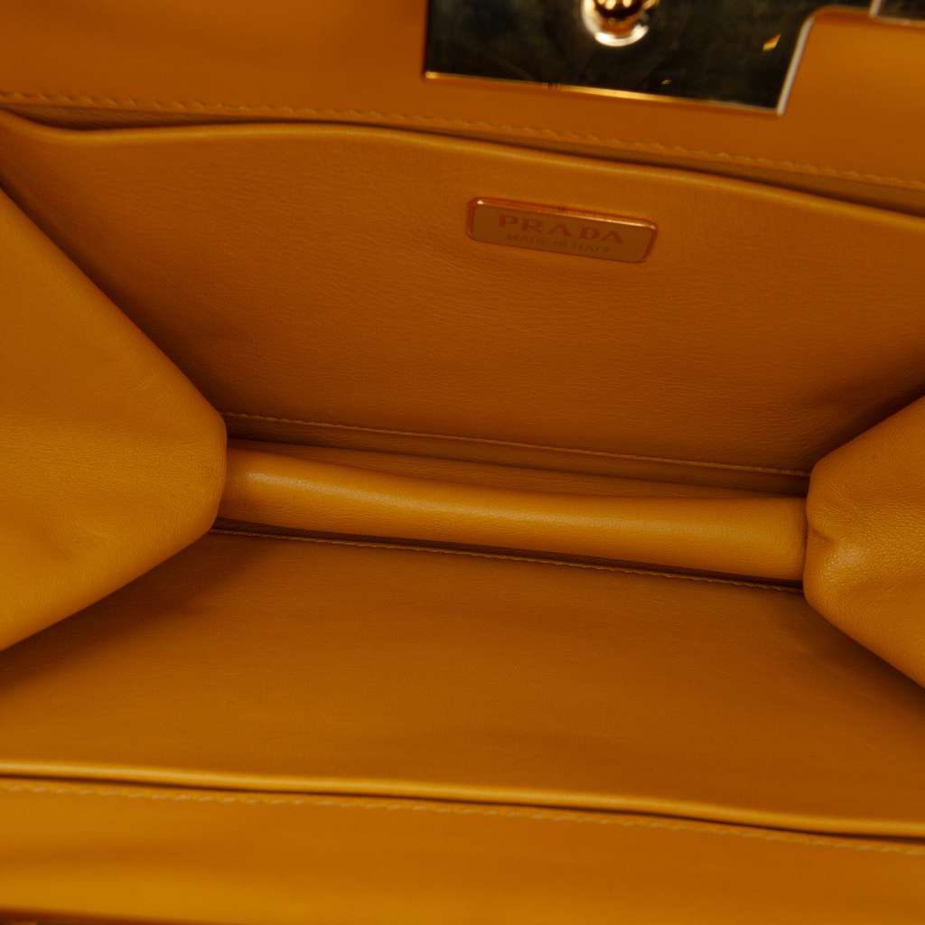 Prada Saffiano City Light Frame Crossbody Yellow Leather Good condition - Model View