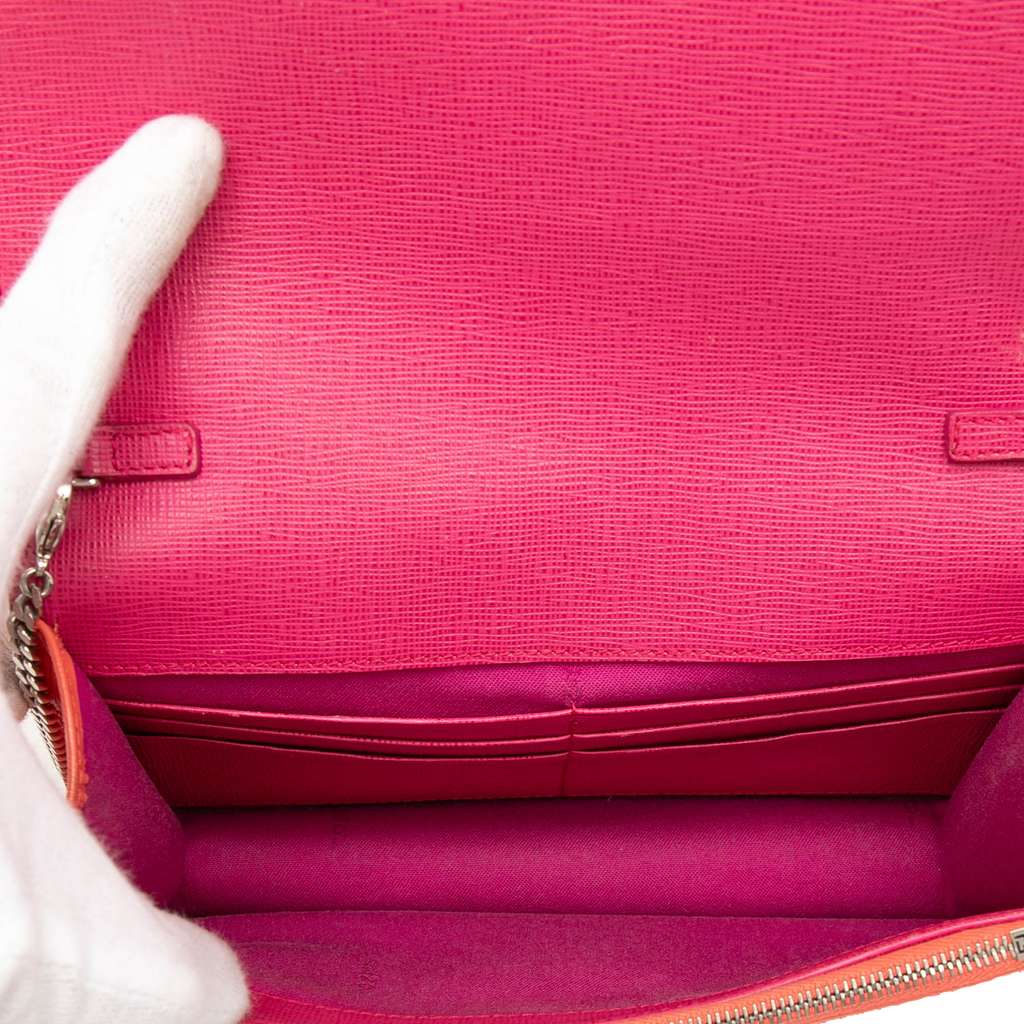 Fendi Vitello Elite Crystal Eye Monster Continental Wallet on Chain Orange Leather Good condition - Model View