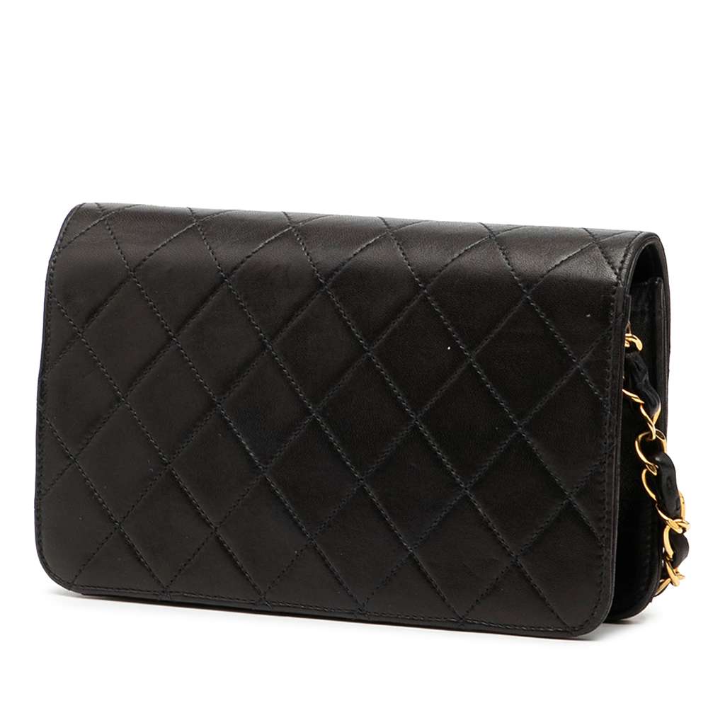 Chanel CC Quilted Lambskin Full Single Flap Black Leather Good condition - Back View