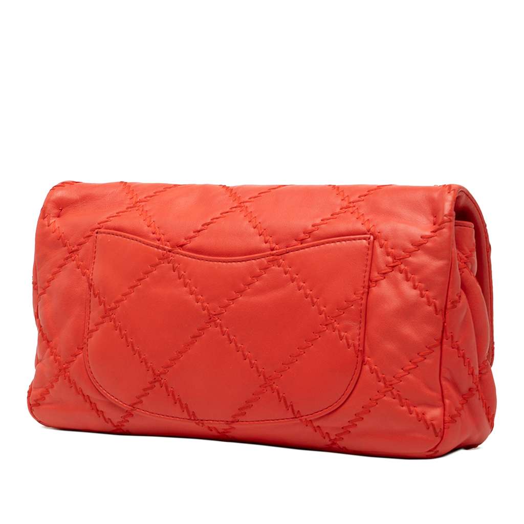 Chanel Quilted Lambskin Ultimate Stitch Flap Orange Leather Good condition - Back View