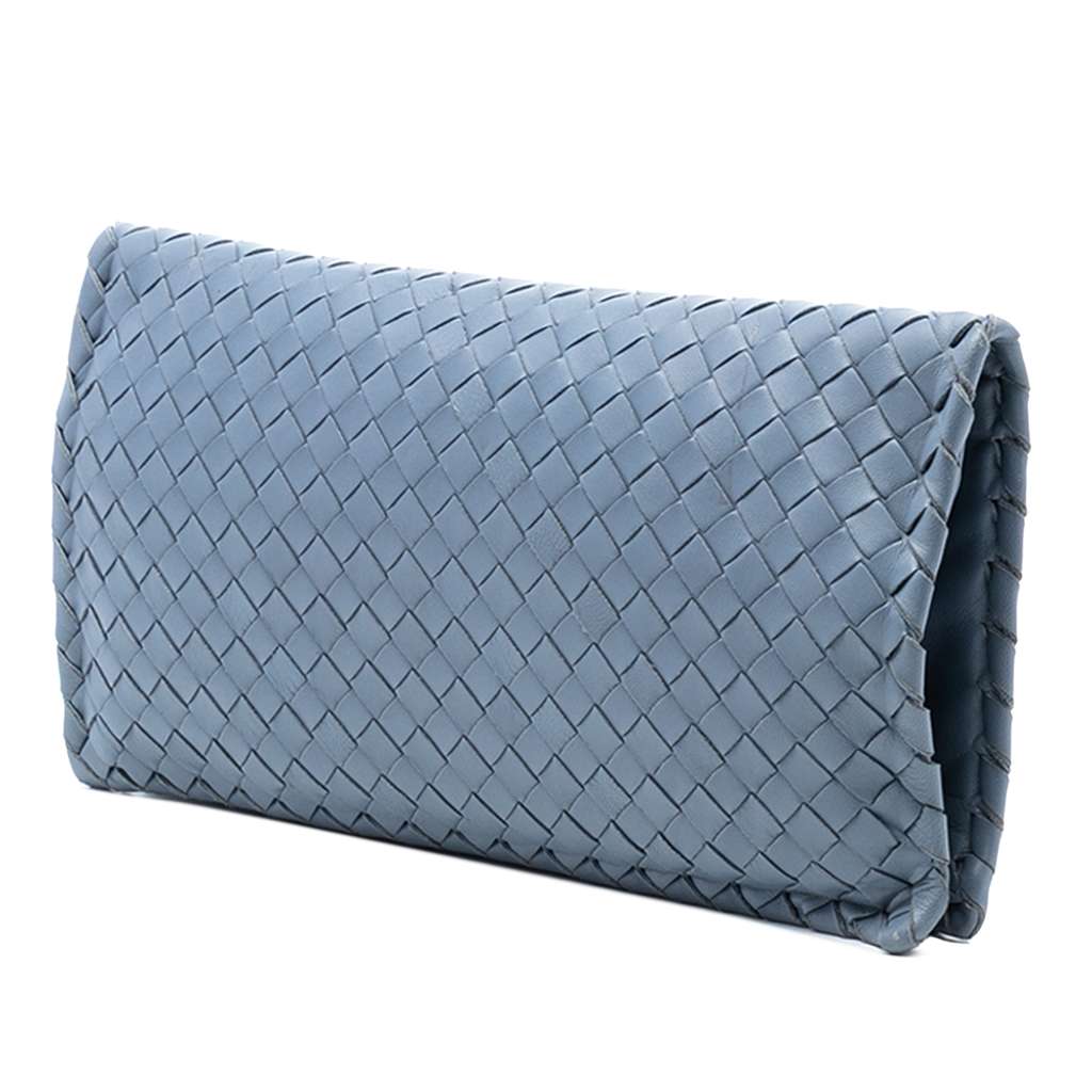 Bottega Veneta Nappa Intrecciato Turn Lock Clutch Blue Leather Good condition - Back View