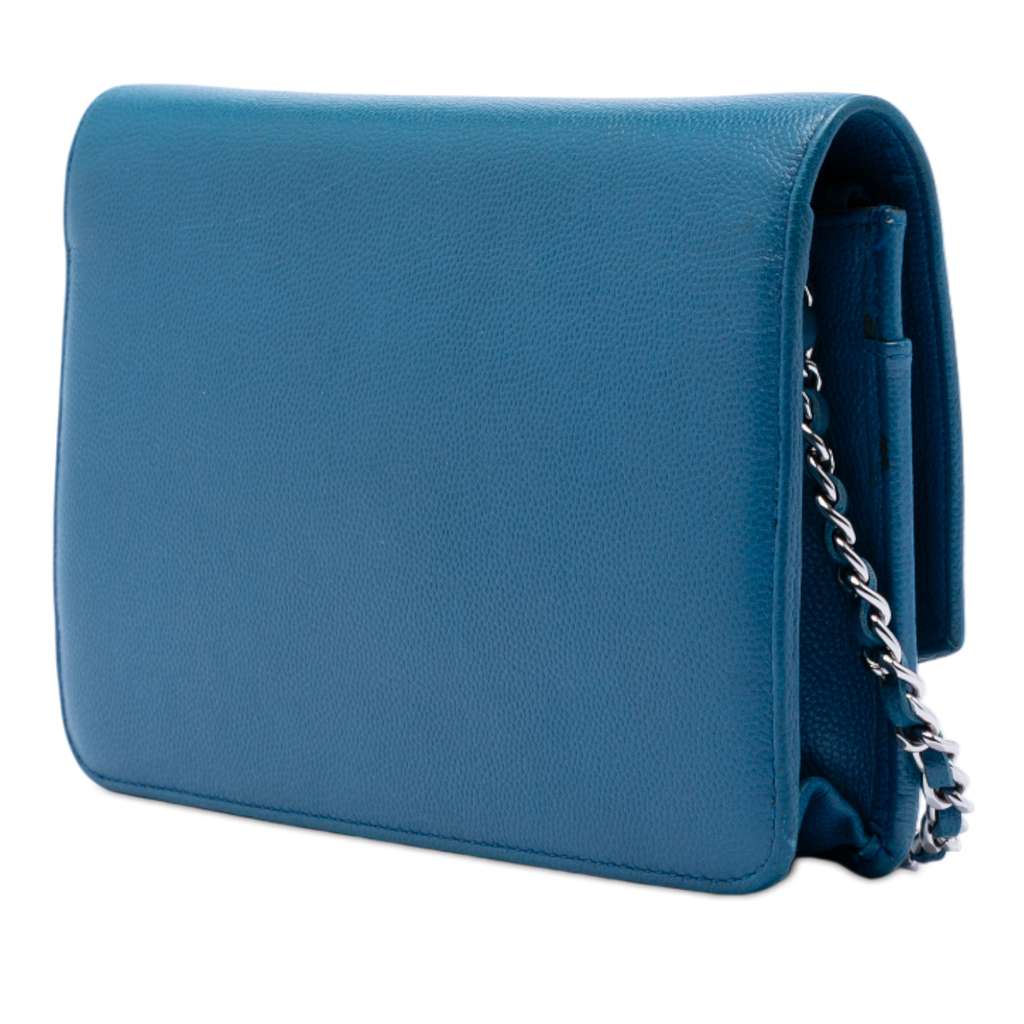 Chanel CC Caviar Sevruga Wallet On Chain Blue Leather Good condition - Back View