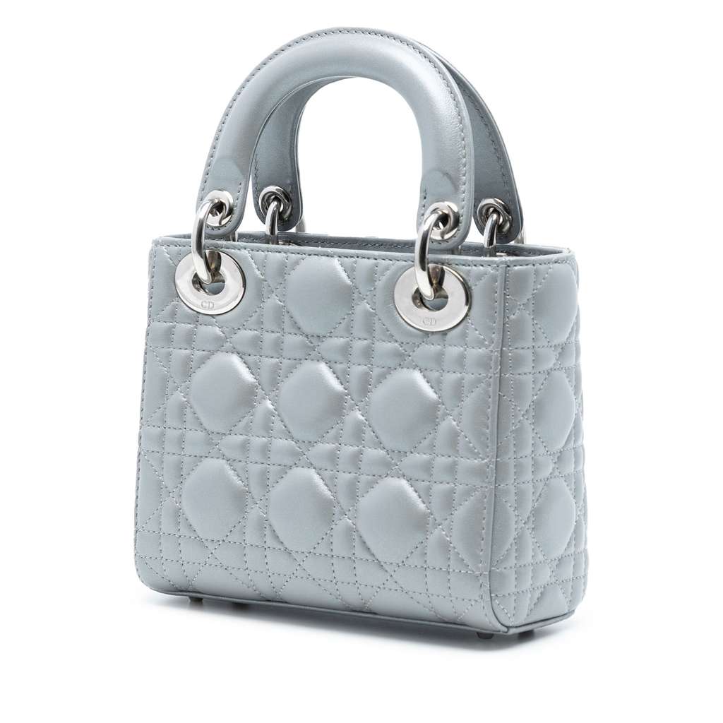 Dior Mini Lambskin Cannage Lady Dior Grey Leather Good condition - Back View