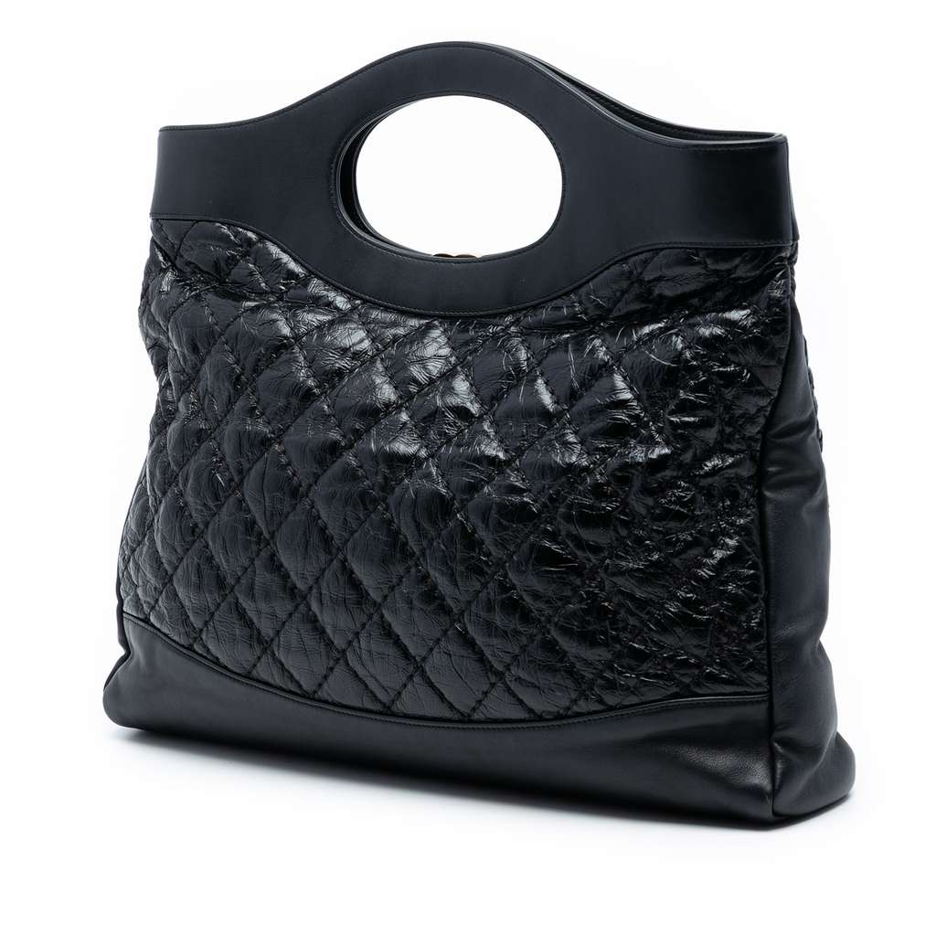 Chanel Large Quilted Shiny Aged Calfskin 31 Shopping Bag Black Leather Good condition - Back View