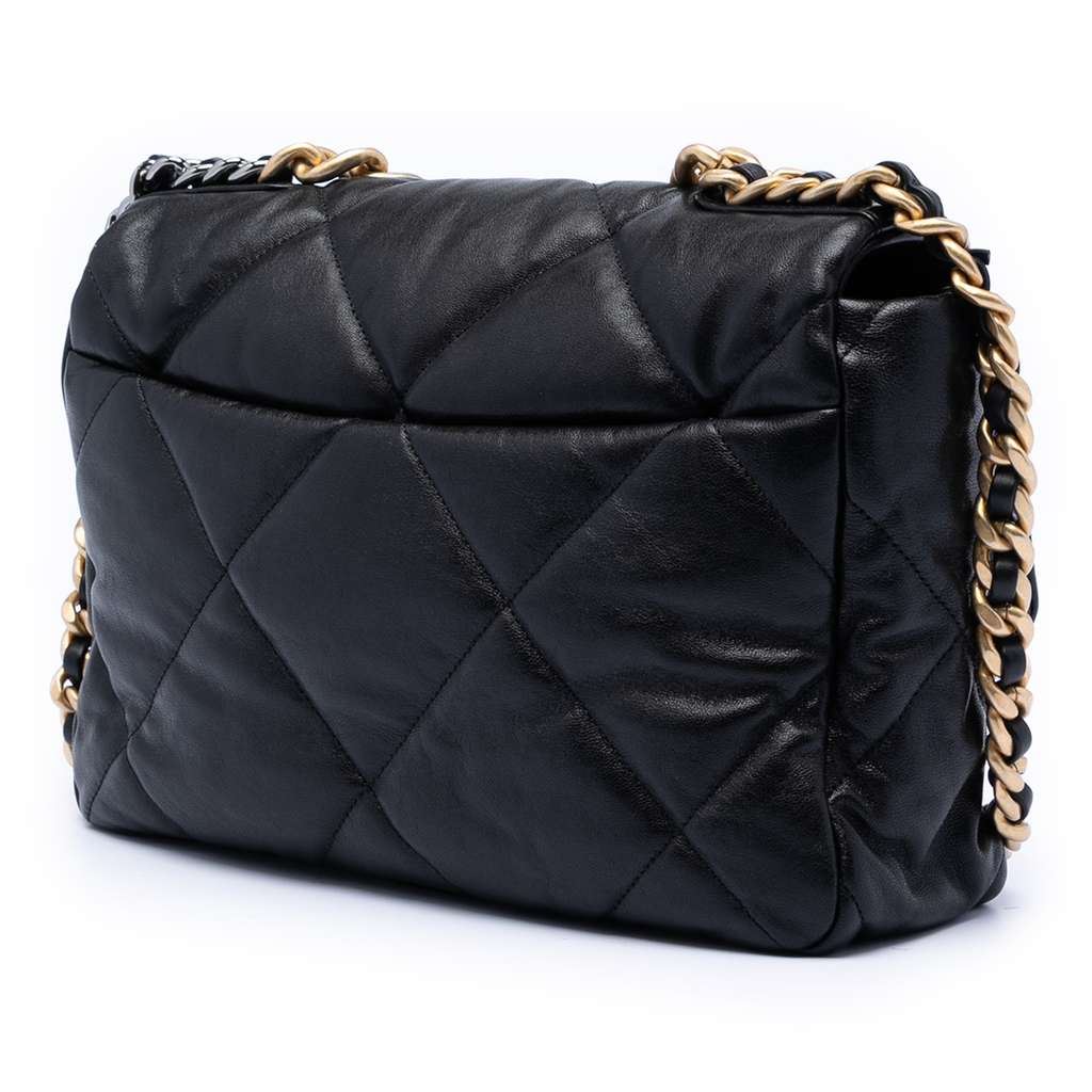 Chanel Large Lambskin 19 Flap Black Leather Good condition - Back View