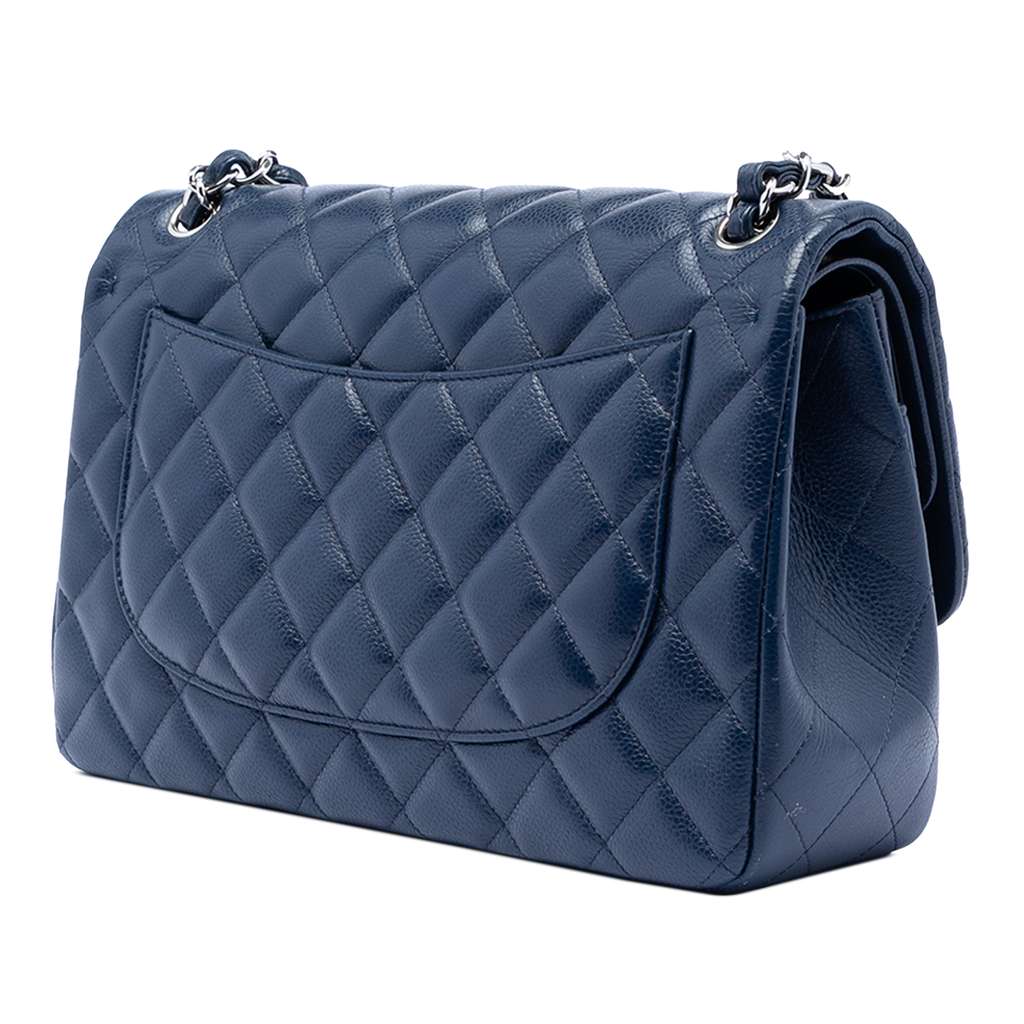 Chanel Jumbo Classic Caviar Double Flap Blue Leather Good condition - Back View