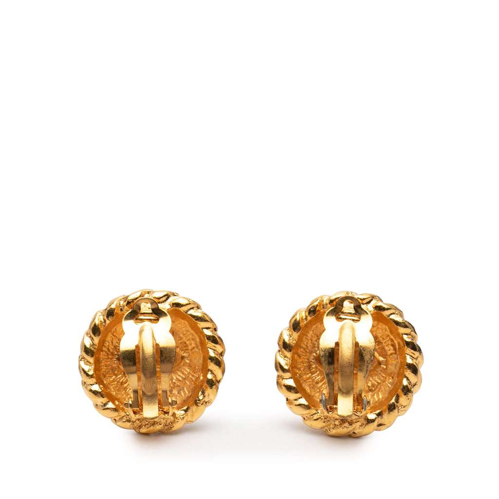 Chanel Gold Plated CC Round Clip On Earrings Gold Metal Good condition - Back View