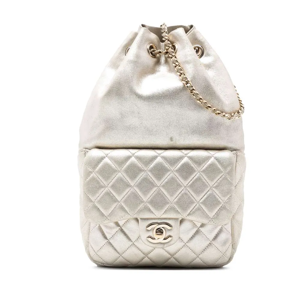 Chanel Small Metallic Lambskin In Seoul Backpack Gold Leather Very good - Front View