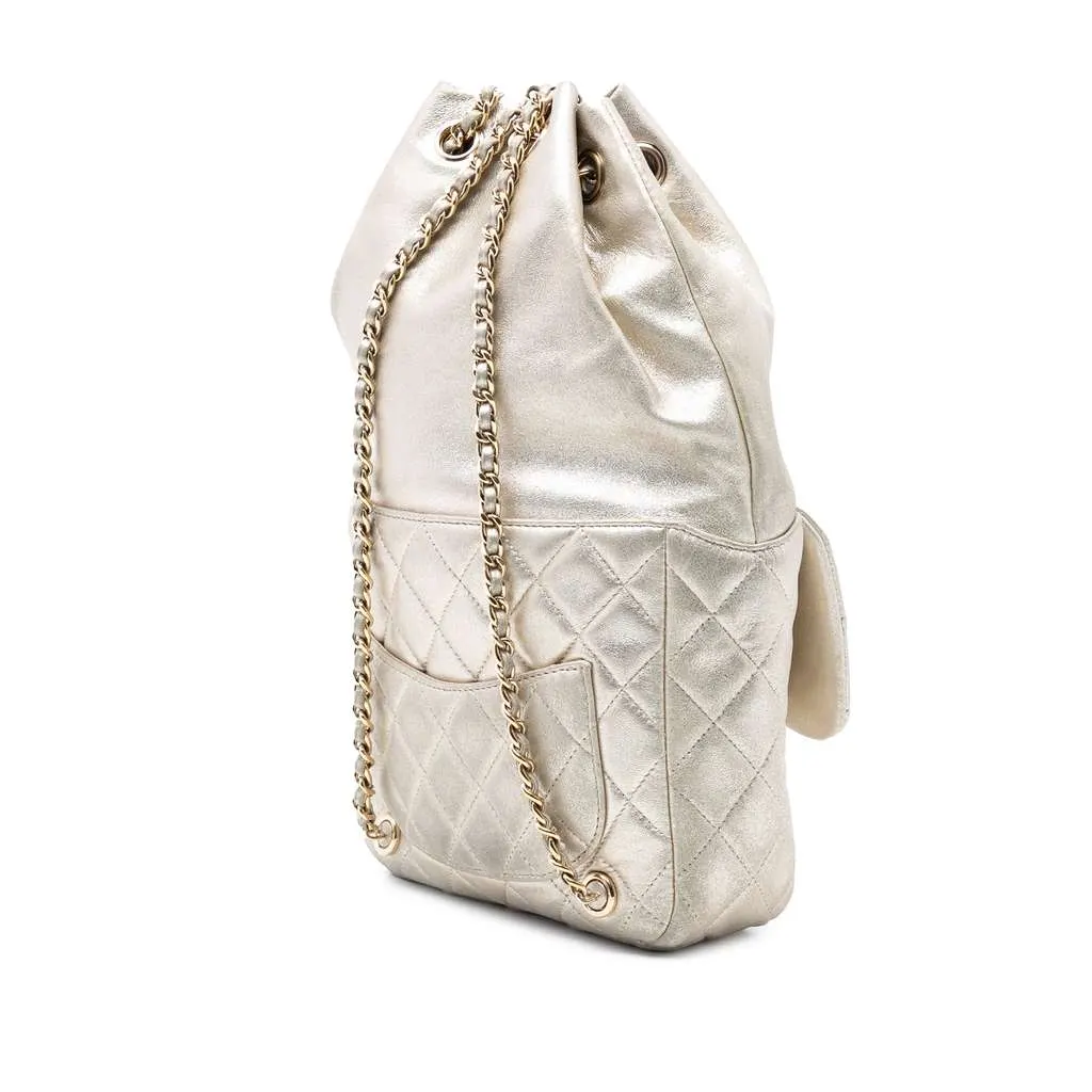 Chanel Small Metallic Lambskin In Seoul Backpack Gold Leather Very good - Back View