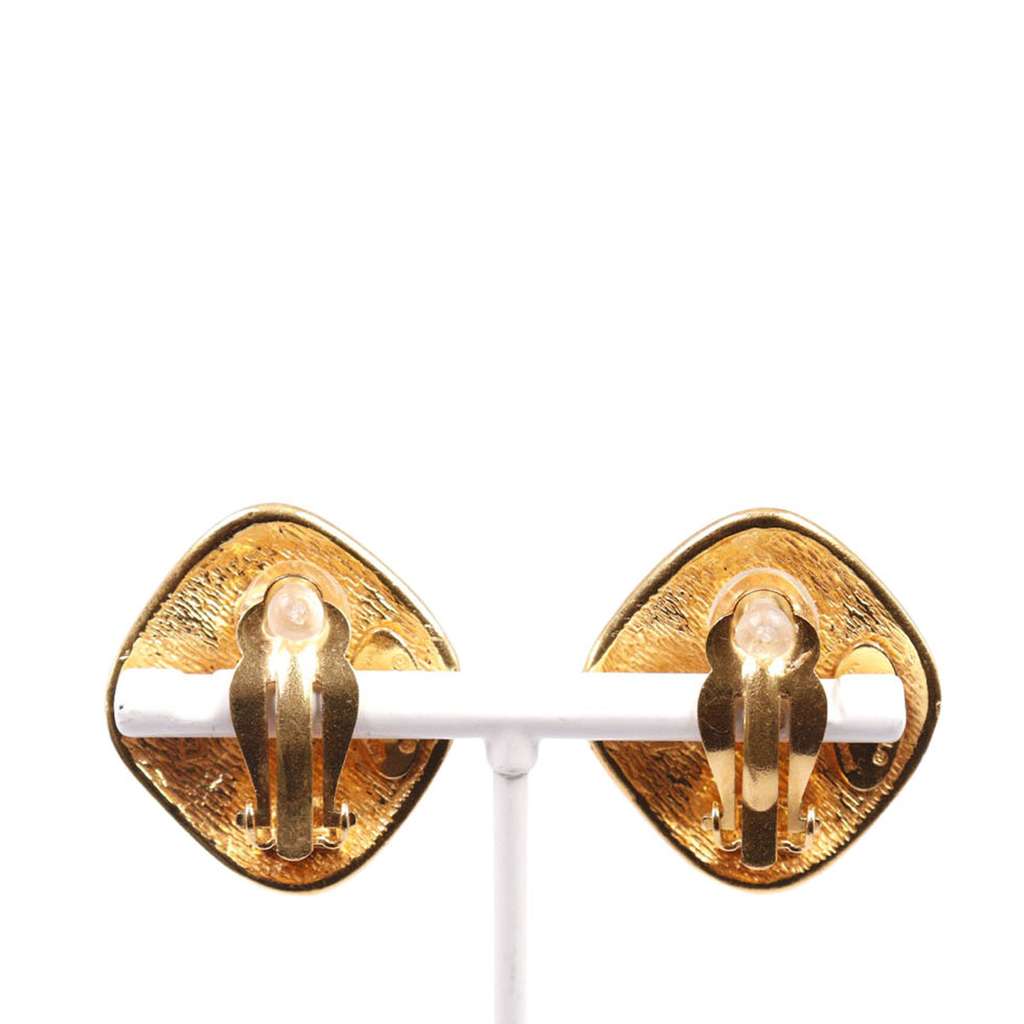 Chanel CC Gold Plated Diamond Clip On Earrings Gold Metal Good condition - Back View
