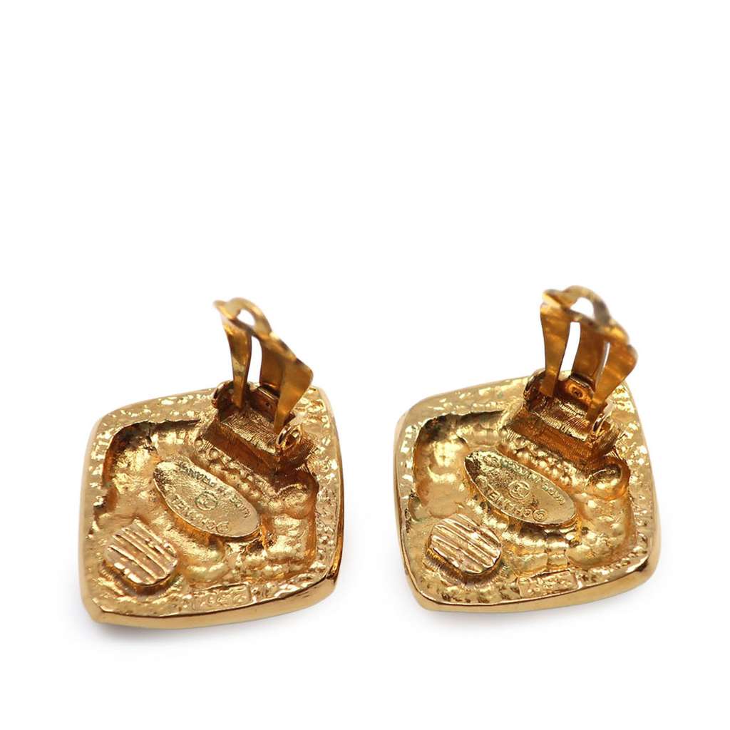 Chanel CC Gold Plated Diamond Clip On Earrings Gold Metal Good condition - Inside View