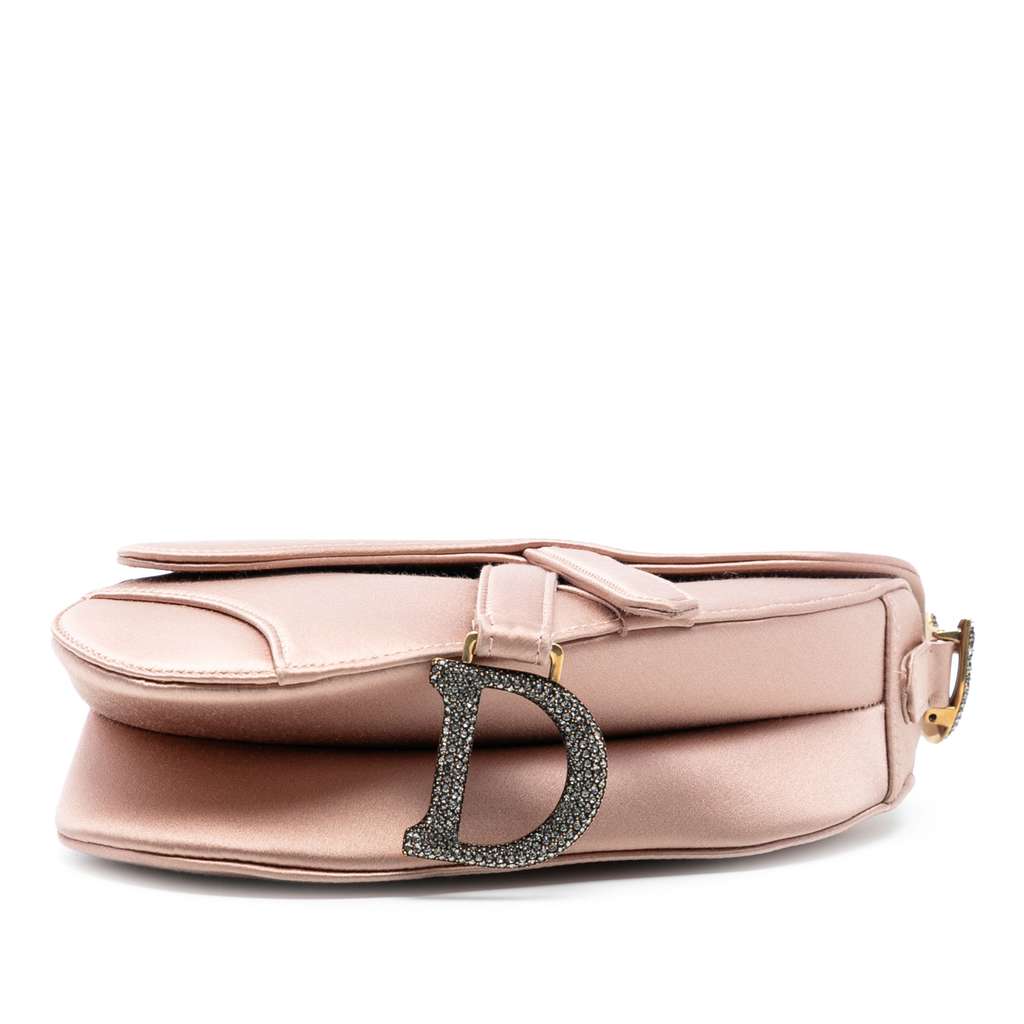 Dior Mini Satin Crystal Embellished Saddle Bag Pink Satin Good condition - Inside View