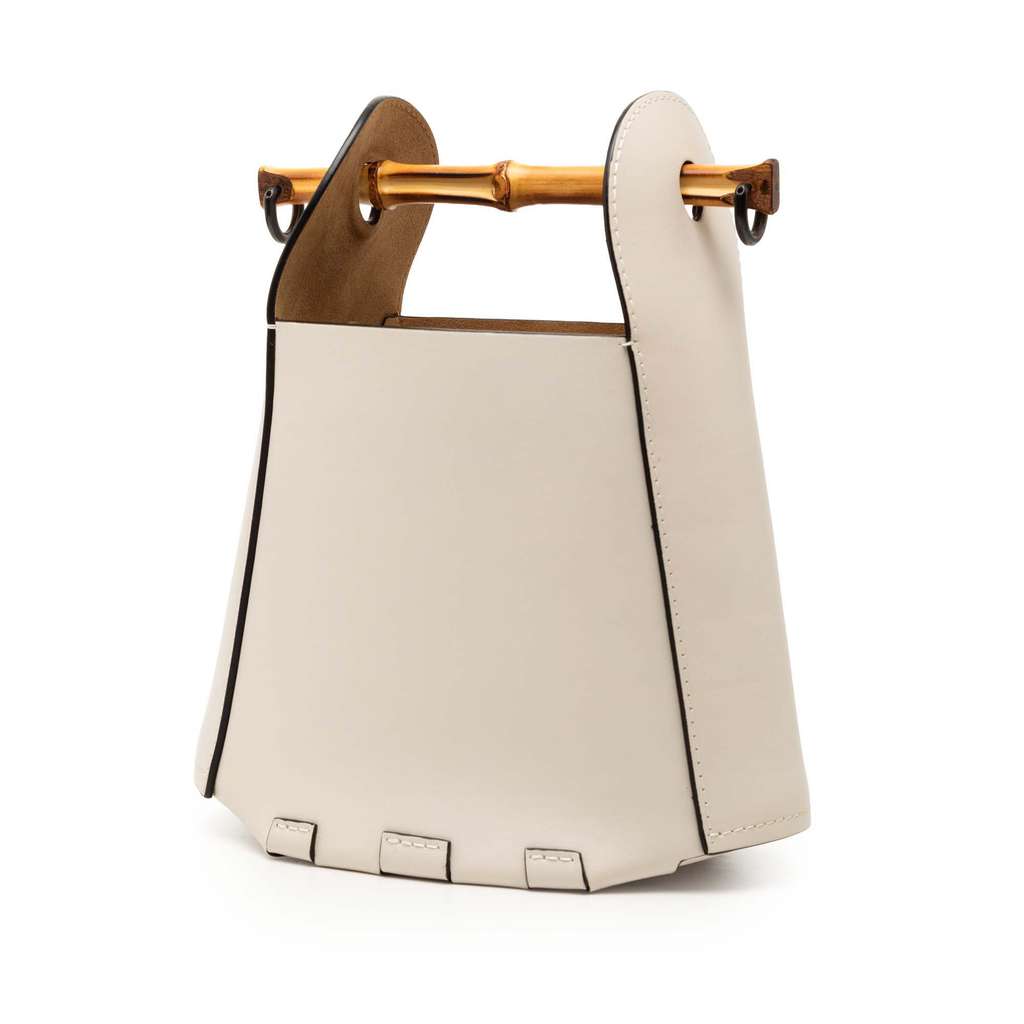 Loewe Calfskin Bamboo Bucket Bag White Leather Good condition - Back View