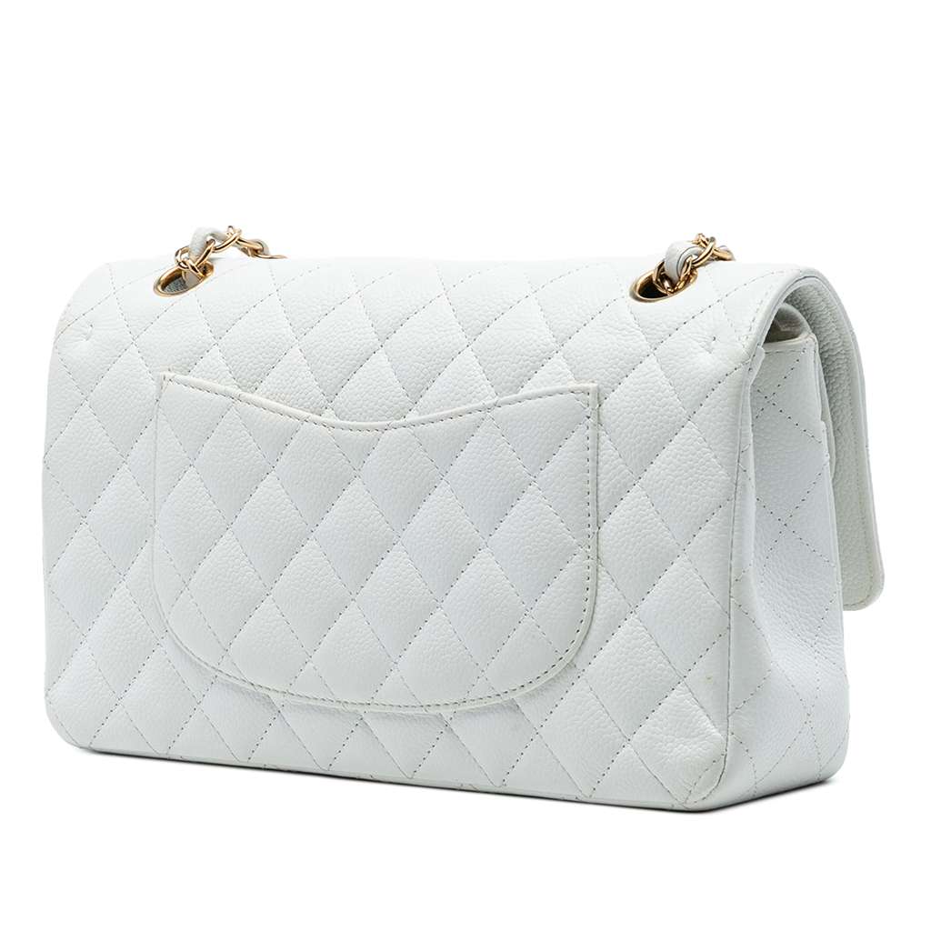 Chanel Medium Classic Caviar Double Flap White Leather Good condition - Back View