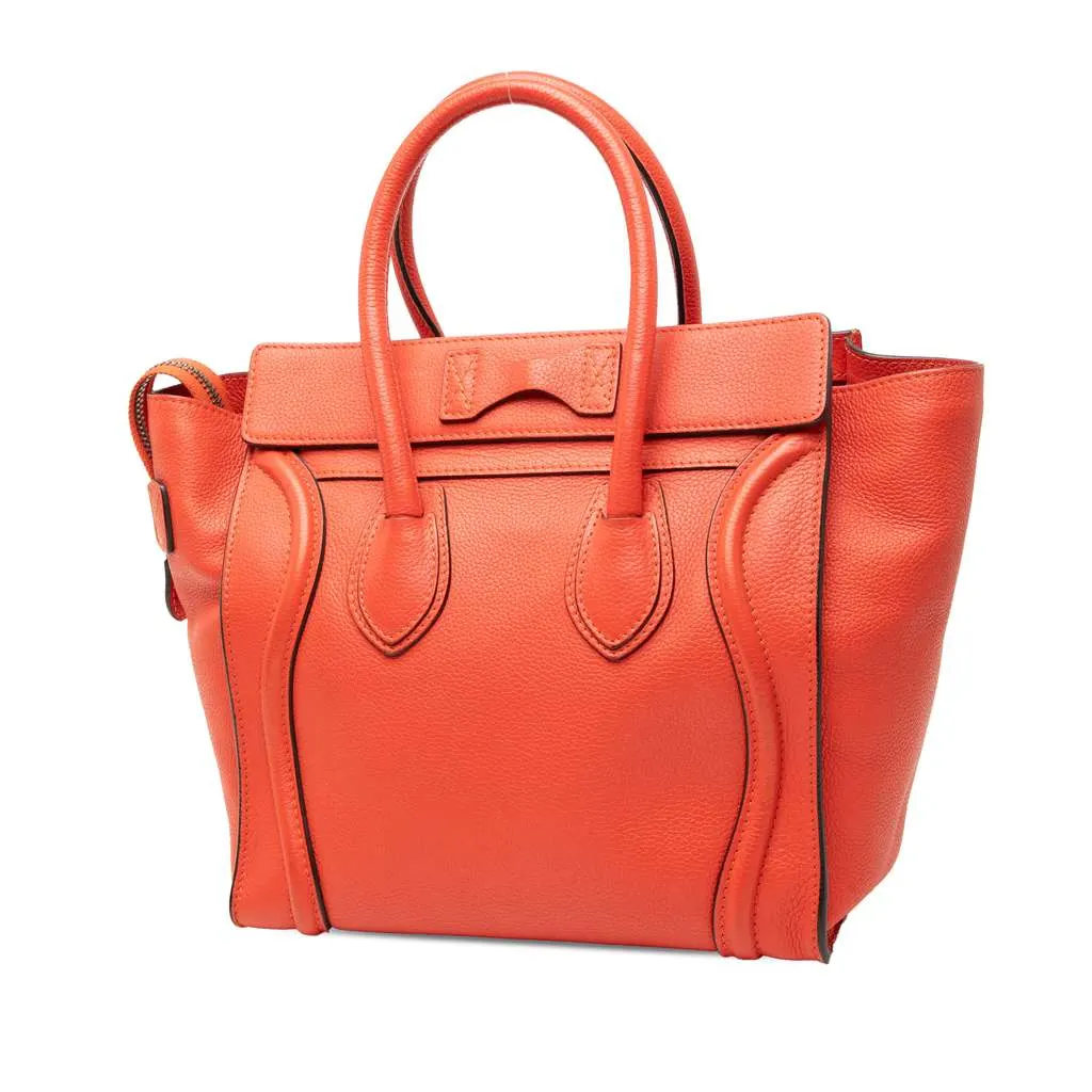Celine Micro Leather Luggage Tote Orange Leather Good - Back View