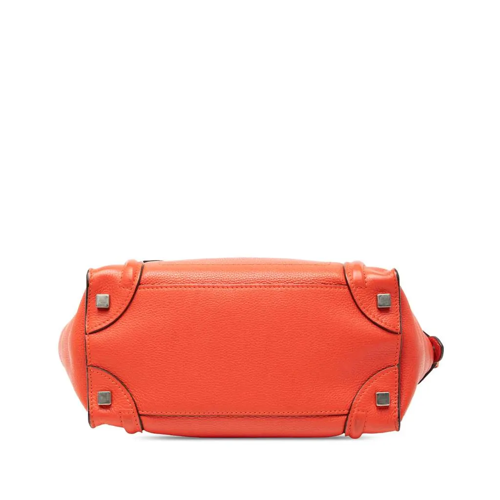 Celine Micro Leather Luggage Tote Orange Leather Good - Inside View