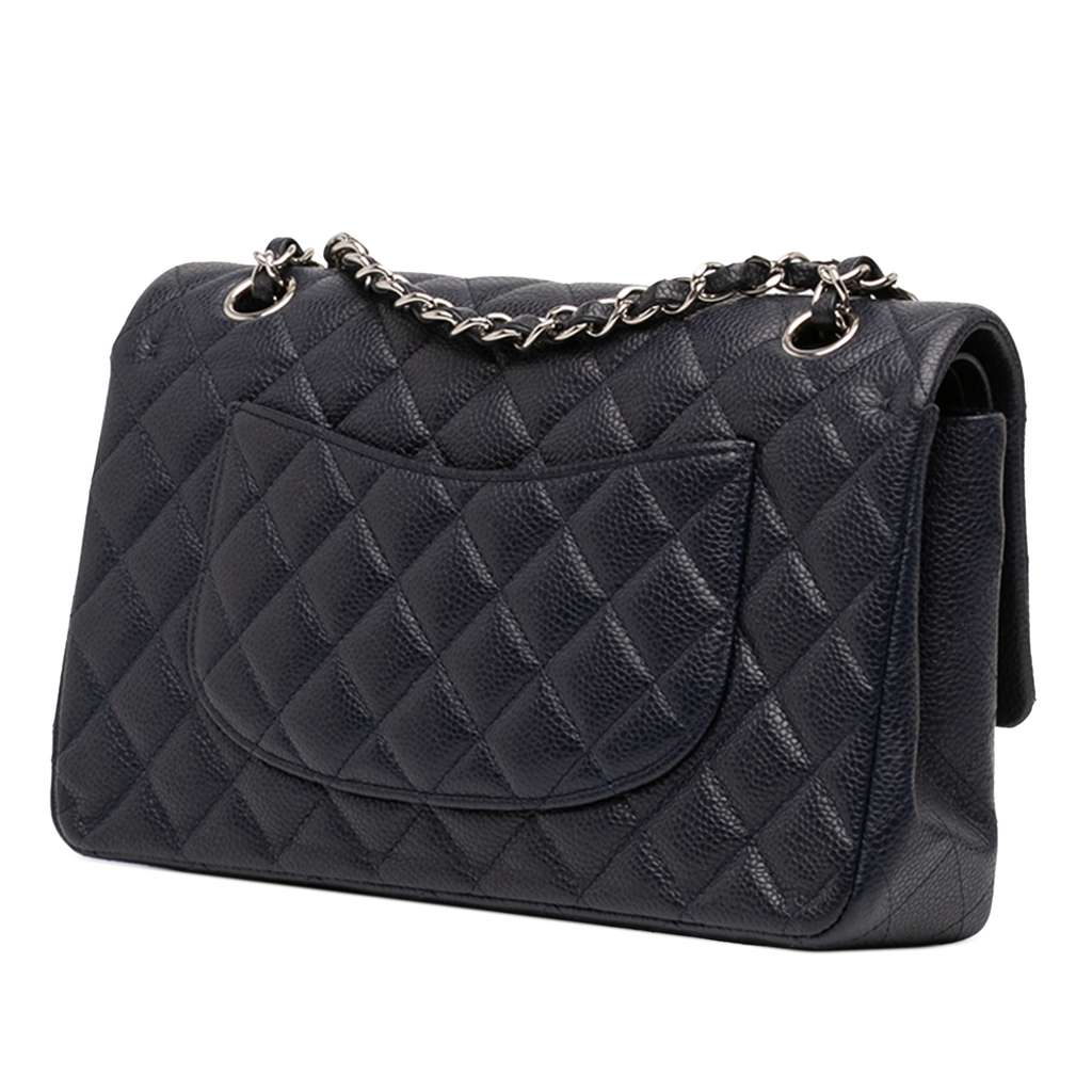 Chanel Medium Classic Caviar Double Flap Blue Leather Good condition - Back View