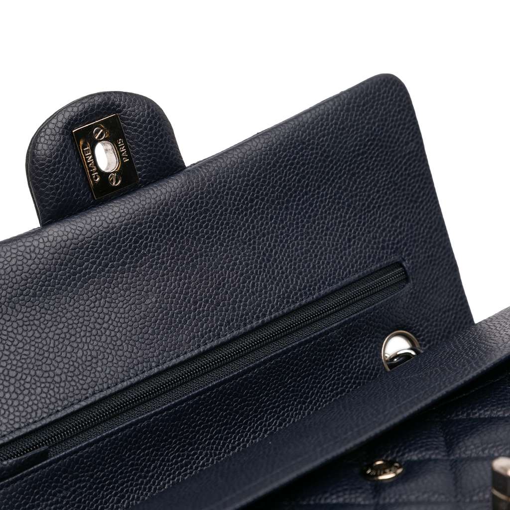 Chanel Medium Classic Caviar Double Flap Blue Leather Good condition - Box View