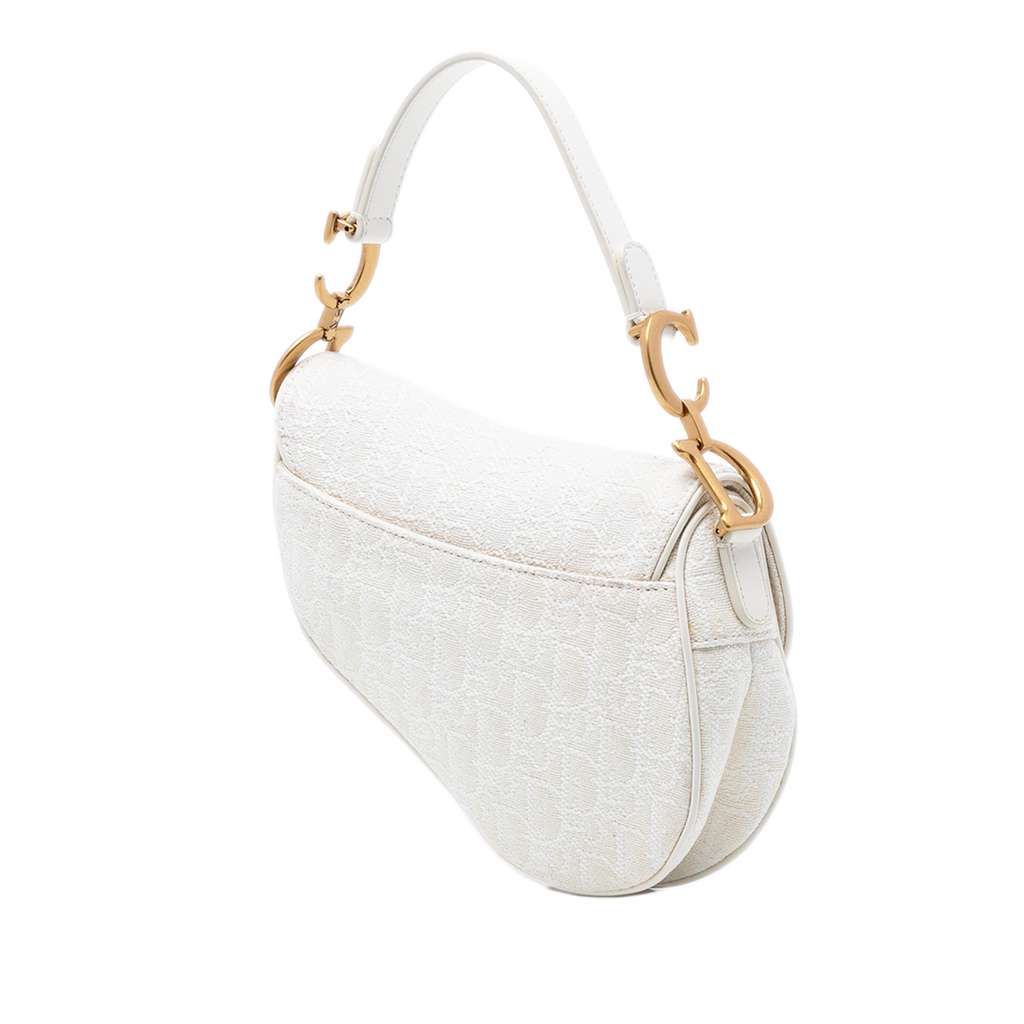Dior Mini Oblique Canvas Saddle Bag White Canvas Good condition - Back View