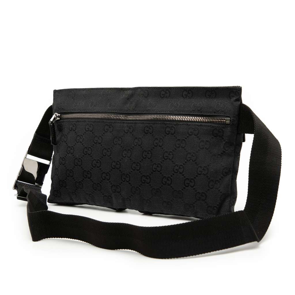 Gucci GG Canvas Double Pocket Belt Bag Black Canvas Good condition - Back View