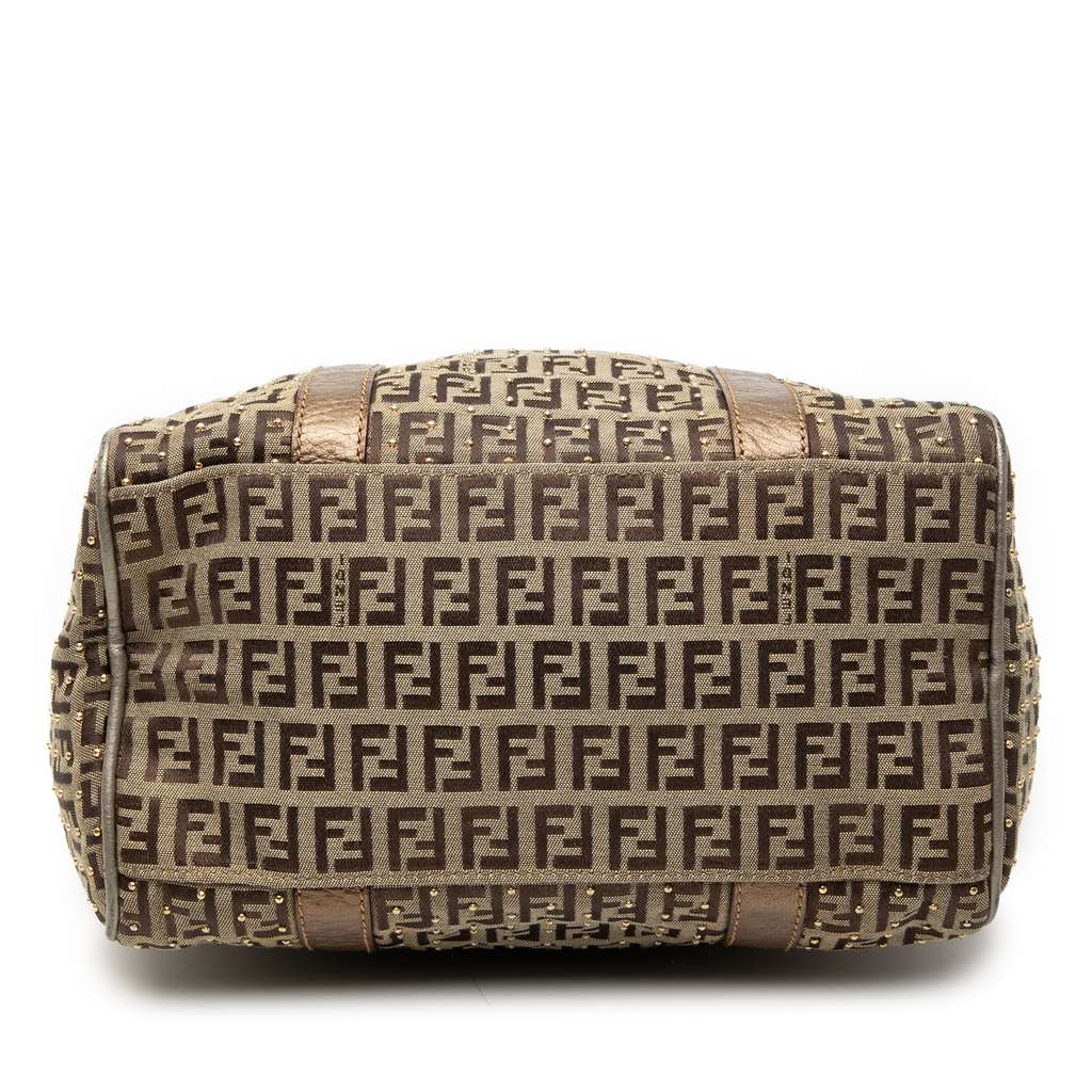 Fendi Studded Zucchino Canvas Boston Bag Brown Canvas Good condition - Inside View