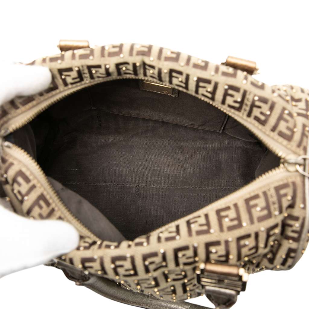 Fendi Studded Zucchino Canvas Boston Bag Brown Canvas Good condition - Model View