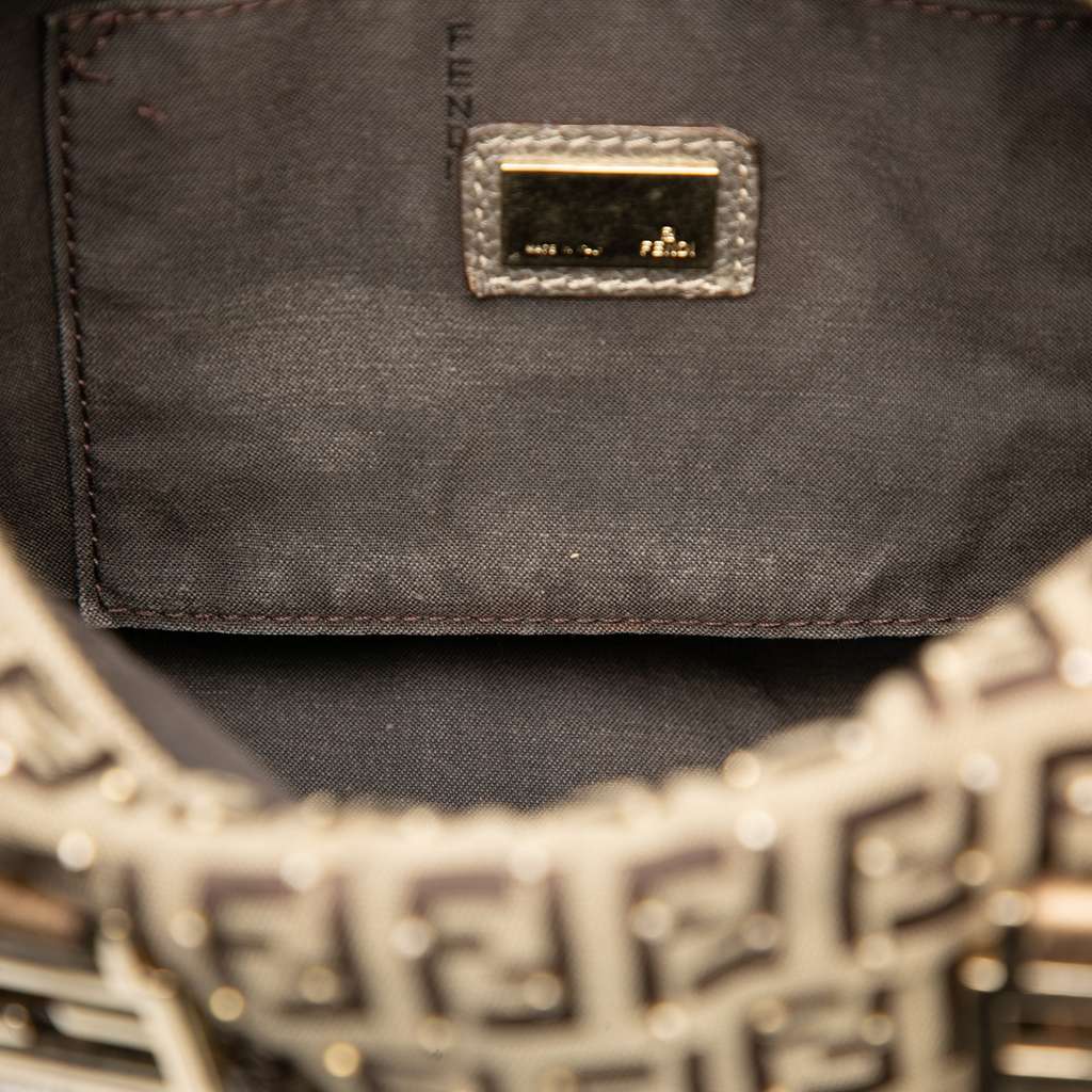 Fendi Studded Zucchino Canvas Boston Bag Brown Canvas Good condition - Box View