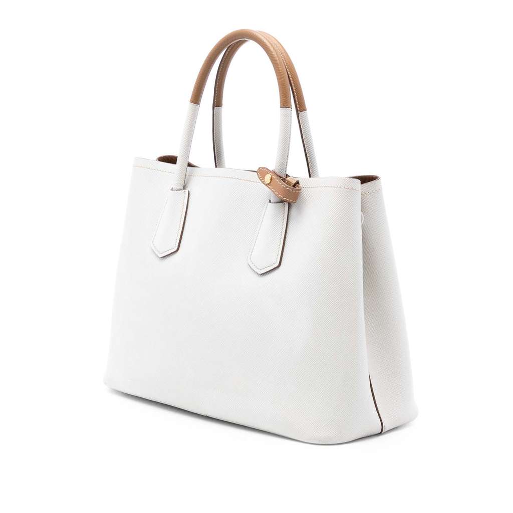 Prada Medium Bicolor Saffiano Cuir Double Satchel White Leather Good condition - Back View