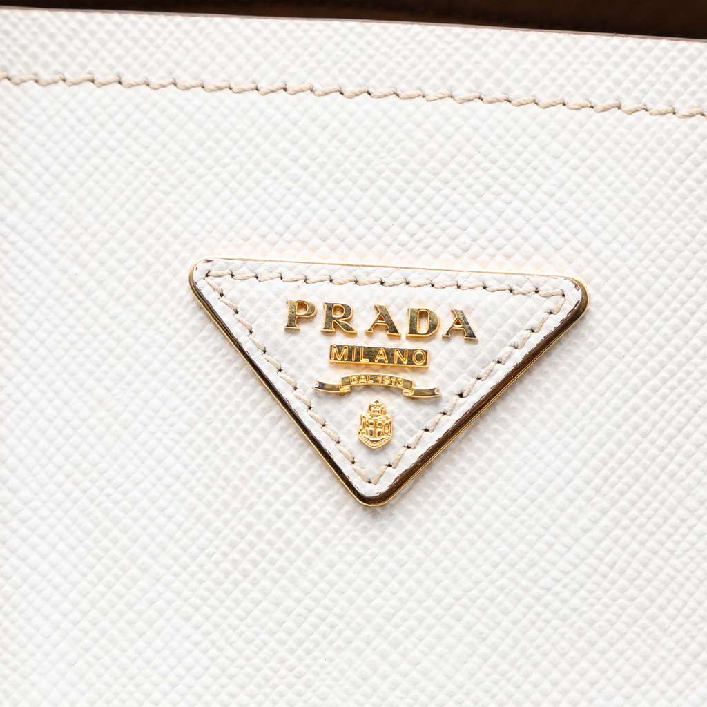 Prada Medium Bicolor Saffiano Cuir Double Satchel White Leather Good condition - Box View