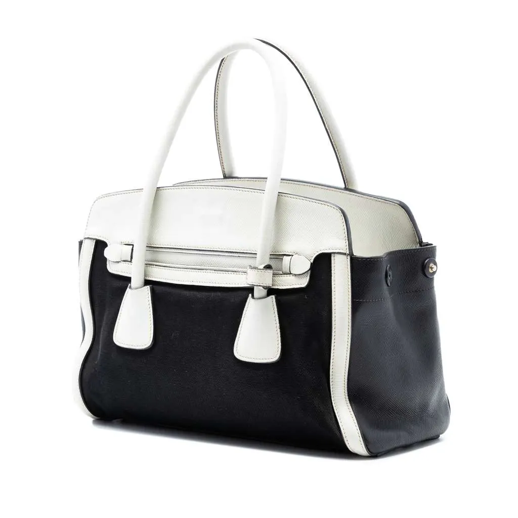 Prada Bicolor Saffiano Cuir Trimmed Canvas Satchel Black Canvas Very good - Back View