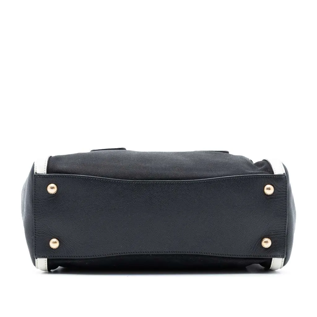 Prada Bicolor Saffiano Cuir Trimmed Canvas Satchel Black Canvas Very good - Inside View