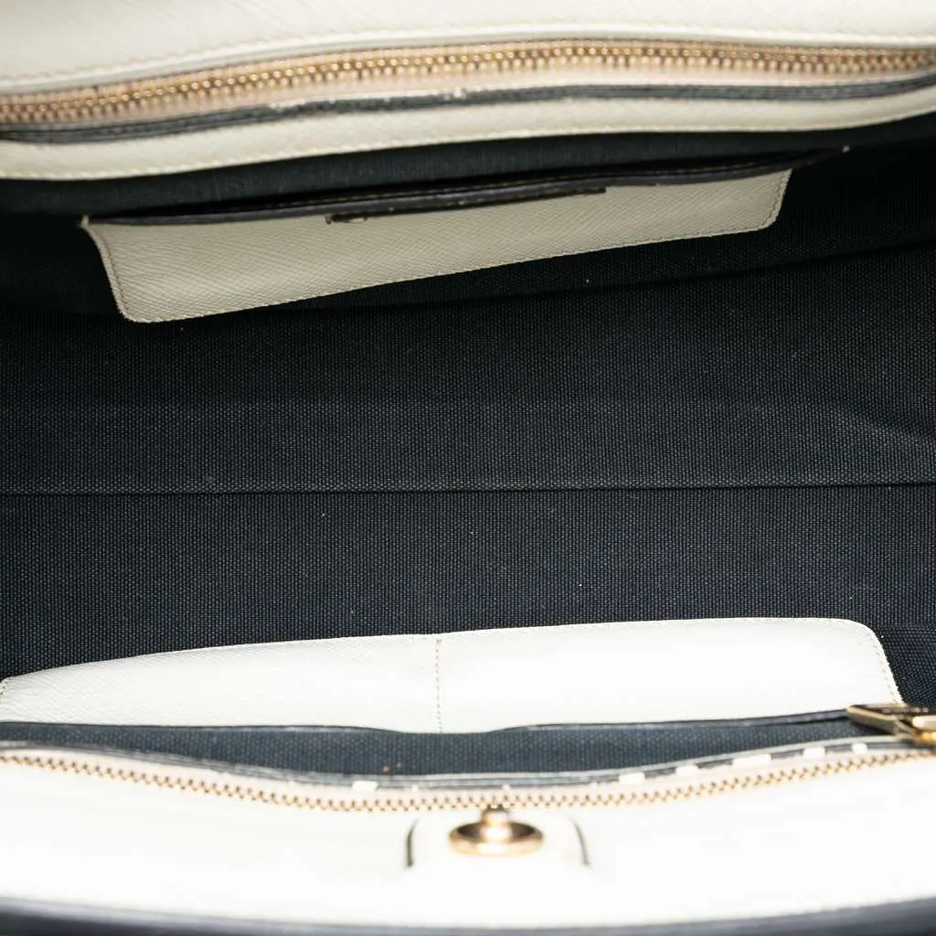 Prada Bicolor Saffiano Cuir Trimmed Canvas Satchel Black Canvas Very good - Model View